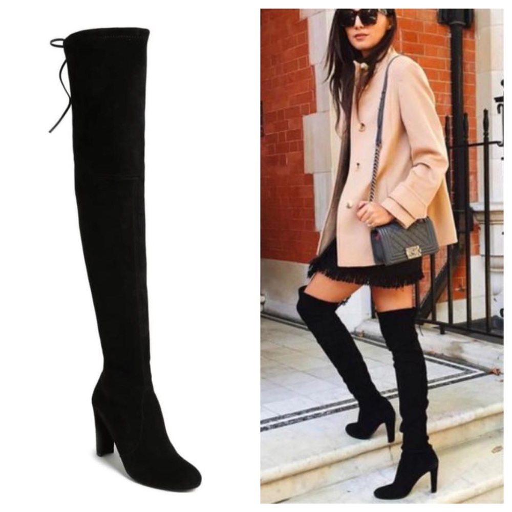 Stuart Weitzman Highland black suede boots! Sz 8.5 - Picture 1 of 7